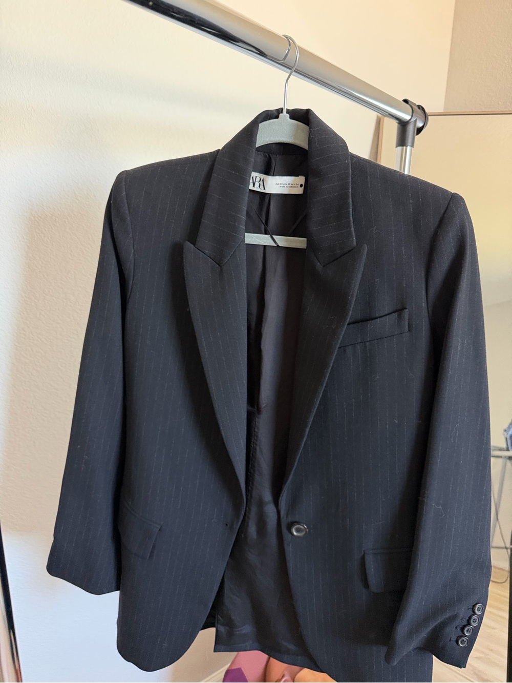 Zara Navy Pinstripe Single-Button Blazer